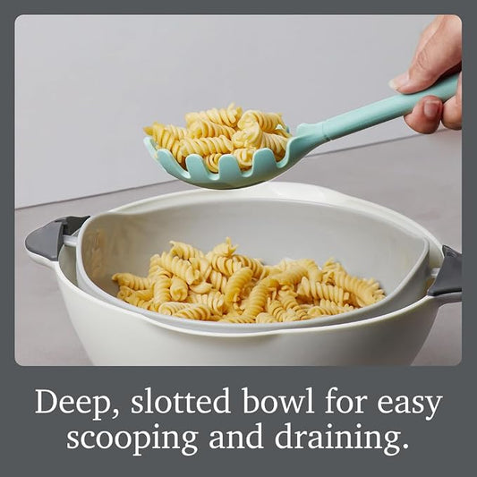 Tovolo Pasta Claw Spaghetti Spoon Scoop Aqua Seafoam Green Silicone Pasta Spoon with Teeth, BPA Free Silicone Pasta Fork for Serving Spaghetti Linguine and Noodles, Heat Safe Pasta Serving Spoon