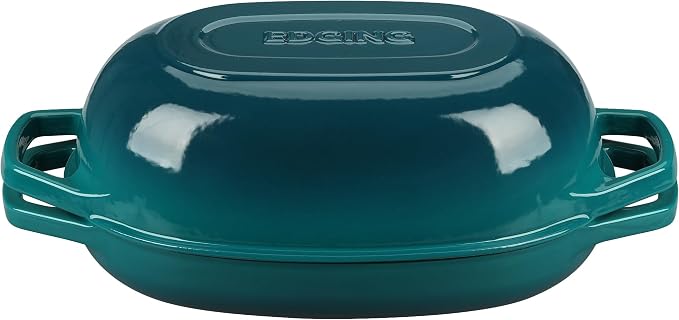 EDGING CASTING Enameled Cast Iron Oval Dutch Oven Pot with Lid, Dutch Oven for Sourdough Bread Baking, Bread Oven, Bread Dutch Oven, Oval Bread Pan, 5qt, Darkcyan