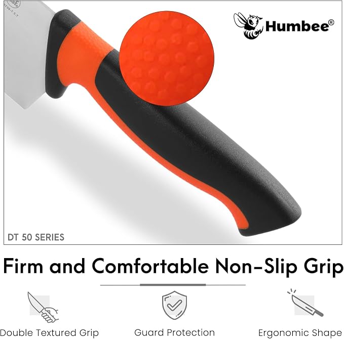 7.5-Inch Nakiri Knife, High Carbon Stainless Steel Hollow Grind Blade, Razor Sharp Edge, Ergonomic Non-Slip Handle, Cleaver Style, DT-50 Series, Orange