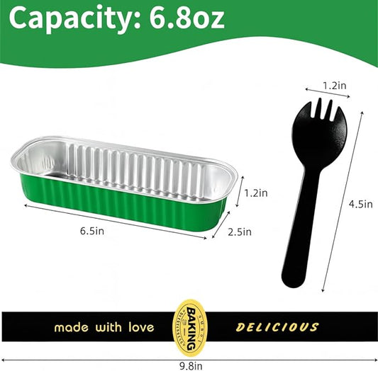 30 Pack 6.8oz Christmas Green Disposable Rectangular Aluminum Foil Mini Loaf Pans with Lids,Mini Cake Pans for Baking, Loaf Baking Pans, Small Individual Containerfor for Patrickโs Day Party Picnics