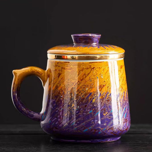 Lacquer Moment Handcrafted One-of-a-Kind Lacquer Cup 360ml (12.2oz) with Removable Infuser Artisan Chinese Lacquerware Luxury Gift for Her Him Mother’s Day Birthday Anniversary (Amber Twilight)
