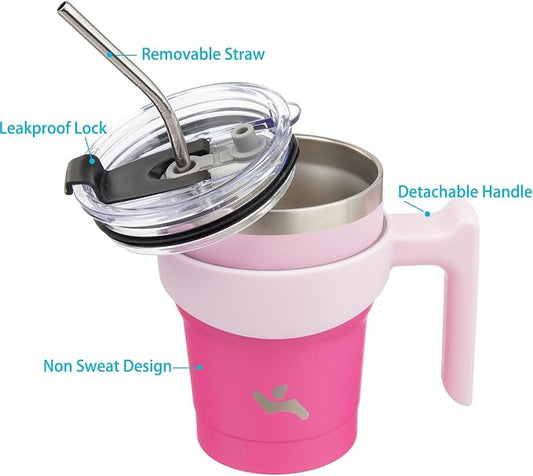 Konokyo 10 oz Tumbler with Handle and 2 Straw 2 Lid, Insulated Water Bottle Stainless Steel Vacuum Cup Reusable Travel Mug, Cherry