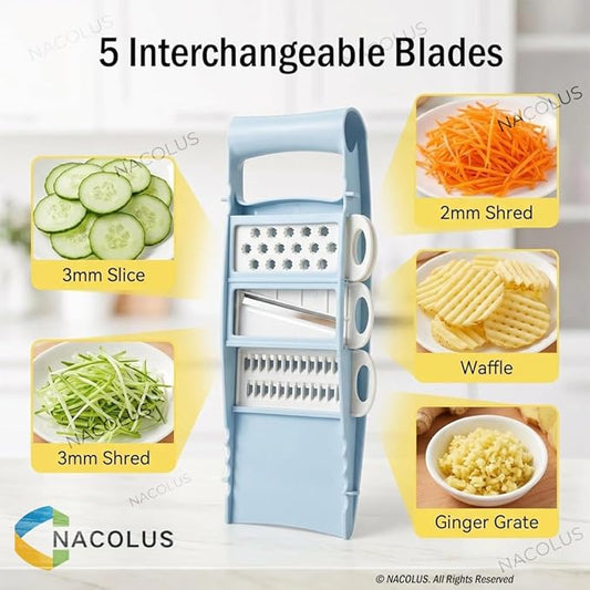 NACOLUS Handheld Mandoline Slicer for Kitchen, Vegetable Slicer Multi Blade Potato Chip, Veggie shredder, Vegetable Cutter, Julienne Shredder and peeler For Small Job In Kitchen Blue