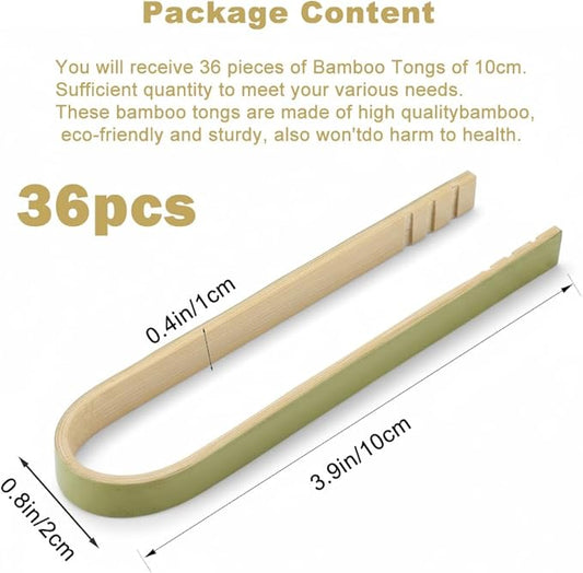 36Pcs 3.9-Inch Bamboo Serving Tongs, Disposable Wooden Tongs for Charcuterie Boards, Parties, and Food Presentation