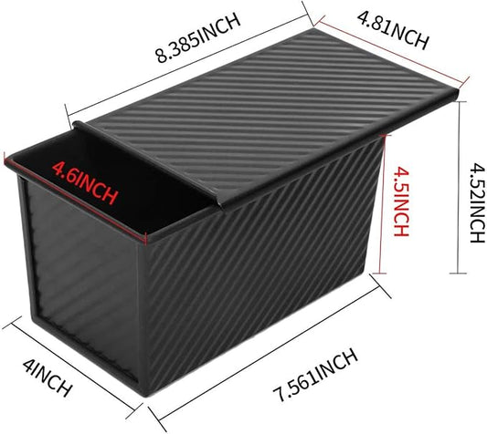 CHEFMADE Pullman Loaf Pan with Lid, 1Lb Dough Capacity Non-Stick Rectangle Corrugated Bread Pan, Carbon Steel Bakeware Toast Mold with Cover for Baking Bread - Black