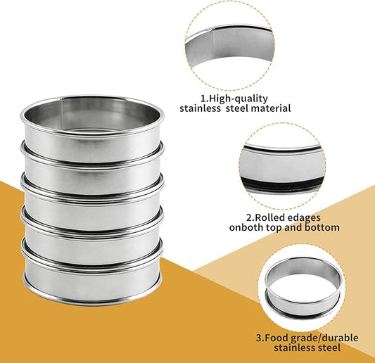 RICHSC-PAN Crumpet Rings, 10Pack English Muffin Ring, Outer diameter 4 Inch+3.2Inch Food-Grade Stainless Steel Tart Rings. More Convenient to Take the Food of The Bakery Ring Mold.