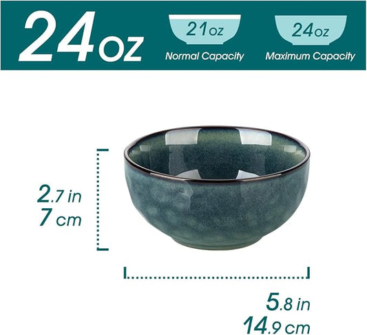 vancasso Starry 24oz Bowls for Soup, Ceramic Deep Soup Bowls Set of 4, Green Cereal Bowls Set for Kitchen, Salad Bowls Set, Pasta Oatmeal Bowls, Lead-free, Dishwasher & Microwave Oven Safe