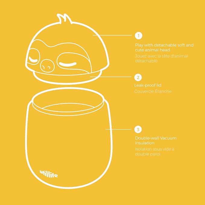 Zoofiesta Insulated Stainless Steel Food Container 20.2oz – Leakproof & Portable –Keeps Food Hot 12hours Cold for 24Hours – Perfect for Kids, School, Work & Travel (Sloth)