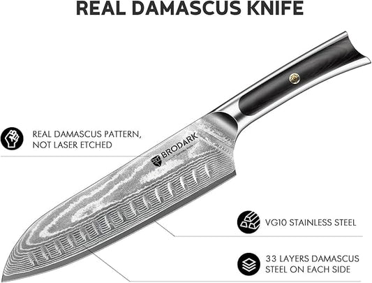 BRODARK Damascus Chef Knife 3 PCS, VG10 Steel Full Tang Sharp Professional Japanese Chef Knife Set for Kitchen, Ergonomic Pakkawood Handle Damascus Knife Set with Gift Box