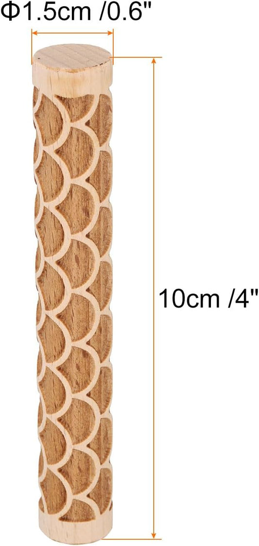 HARFINGTON Wood Clay Roller 4" Fan Pattern Rolling Pins Wood Rollers Pottery Tools Wood Grain Texture Rollers for Clay Baking Dough Playdough DIY