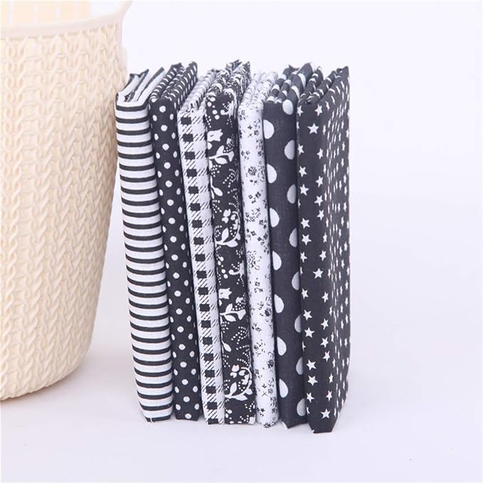 7 Pieces Cotton Fabric Plain Printed (20"x20"), Comfortable Quilting Fabric, Pretty Flower Pattern Material for Quilting DIY Artcraft - Black