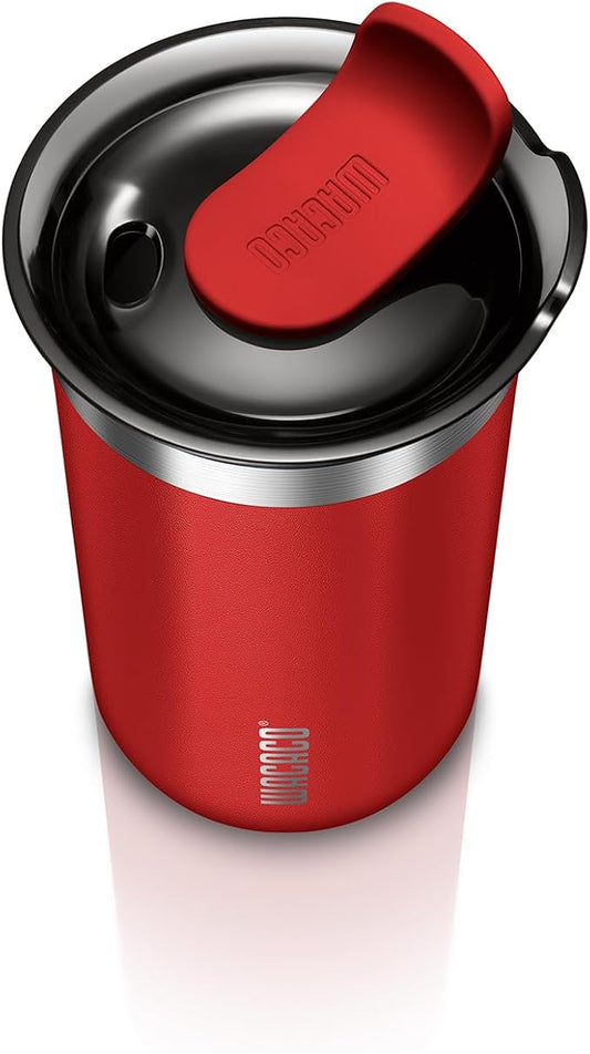WACACO Octaroma Lungo Vacuum Insulated Coffee Mug, Double-wall Stainless Steel Travel Tumbler With Drinking Lid, 10 fl oz(300ml), Carmine Red