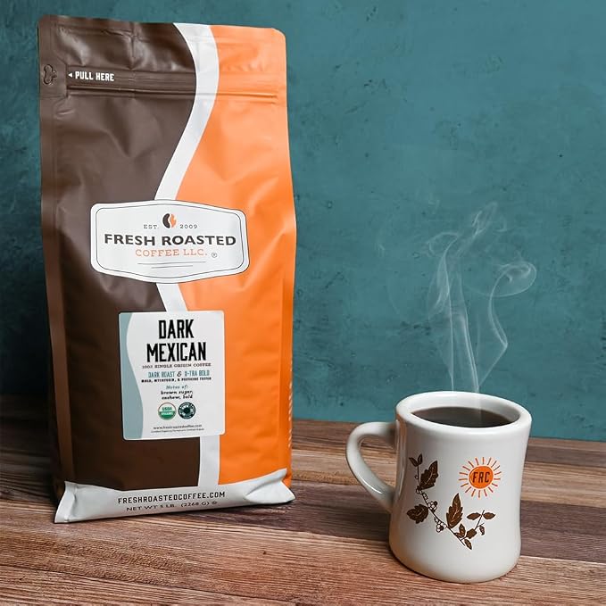 Fresh Roasted Coffee, Organic Dark Mexican Whole Bean Coffee, Dark Roast, USDA Organic, 3rd Party Tested for Mold, Mycotoxin & Pesticides, Kosher, 5 lb (80 oz)