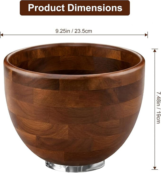 Wood Mixing Bowl Suitable for 4.5-5 QT Tilt-Head Stand Mixers - Natural Wooden Kitchen Accessory - Fits K45 KSM150 Series Natural Wood Mixing Bowl with Steel Locking Base