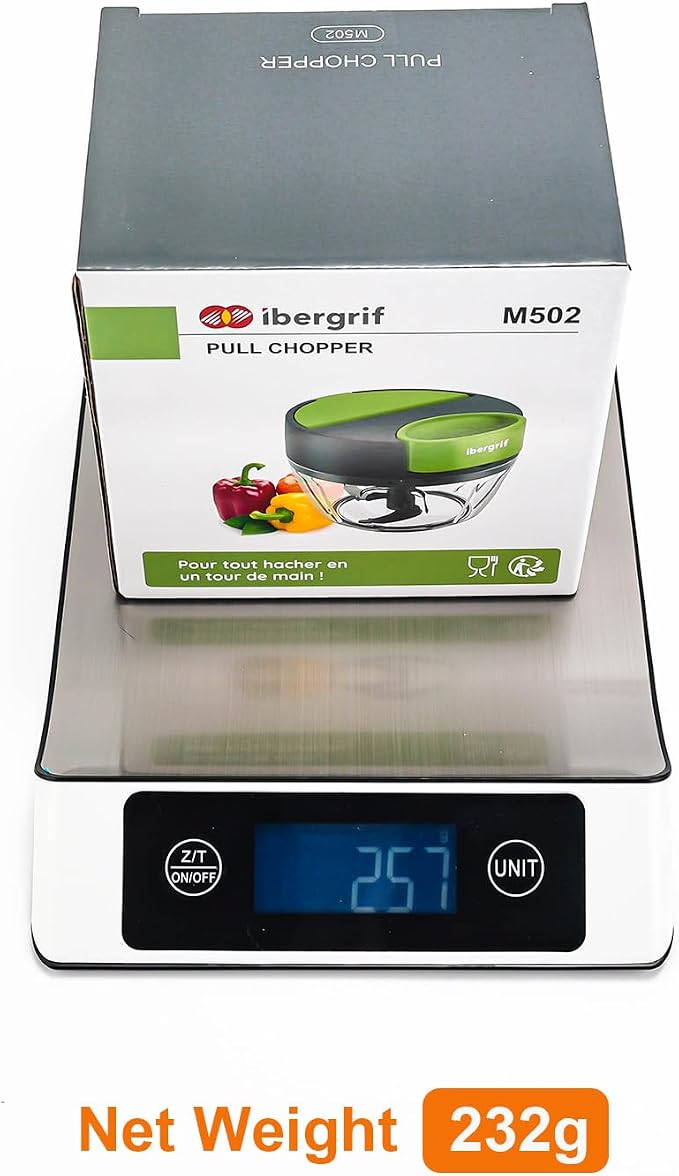 Ibergrif M502 Manual Onion Cutter, Multifunctional Onion Chopper, Multi Chopper with Filling Opening, BPA-Free, Easy Pull Chopper Manual for Vegetables, Meat, Nuts