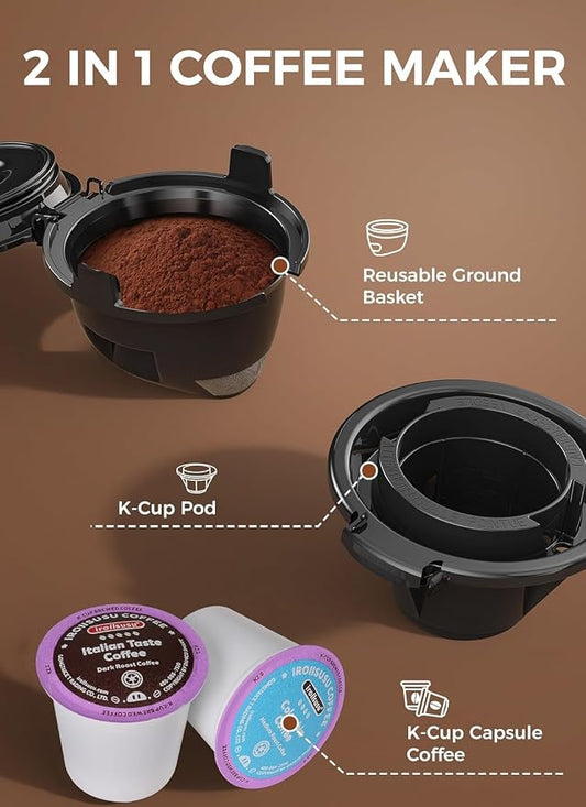 Electactic Single Serve Coffee Maker, 2 in 1 Kcup Pod & Ground Coffee Brewer, 40 Oz Removable Water Tank, 5 Brew Sizes 6-14 Oz, Self-cleaning Fast Heating Coffee Machine for Home Office