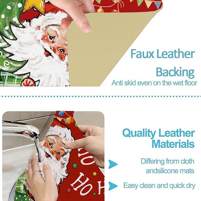 Baccessor Christmas Dish Drying Mat with 4PCS Coasters,2PCS Kitchen Bar Mat Coffee Mat Accessories Fits Under Coffee Maker and Pot,Santa Claus Snowman Bar Mat Detachable