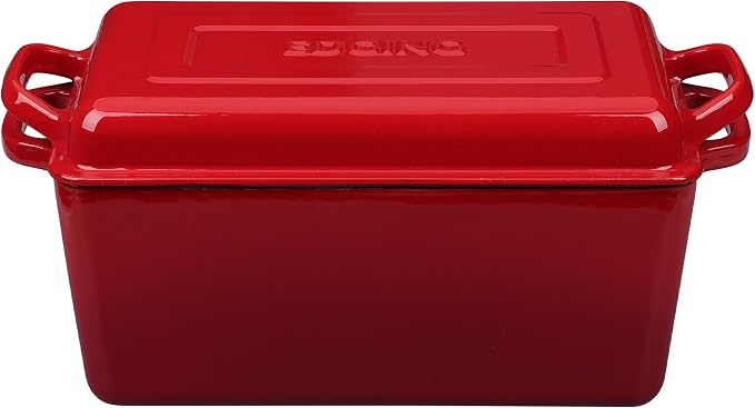 EDGING CASTING Enameled Cast Iron Dutch Oven, Oblong Bread Oven for Sourdough Bread Baking, Baking Pan, Dual Handles, Oven Safe, 4 Quart, Red