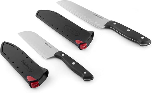 Farberware Edgekeeper Self-Sharpening Triple Riveted Santoku Knife Set, 4-Piece, Black