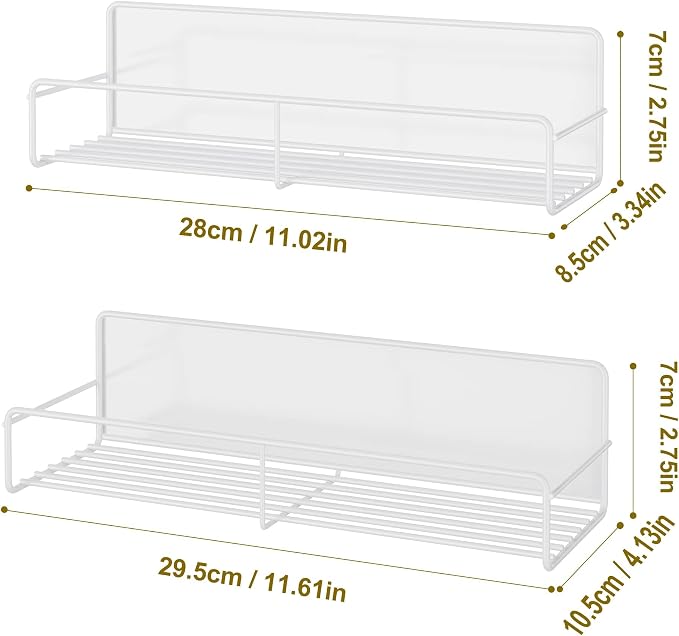 Mystozer 2 Pack Magnetic Spice Rack Organizer, Space Saver for Refrigerator and Whiteboard, Metal Fridge Shelf for Kitchen and Classroom Seasoning Organizer Seasoning Rack Condiment Organizer(White)