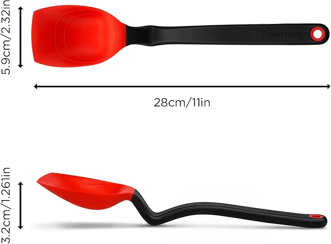 Dreamfarm Supoon Non-Stick Sit-Up Silicone Scraping, Serving, Cooking Spoon Measures 5ml Tsp & 15ml Tbsp - 11" Red