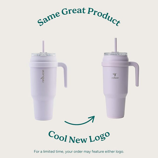 Reduce Reusable 50 oz Cold1 Water Tumbler – Ergonomic Handle – Double-Wall Insulation – Sturdy Desktop/Tabletop Mug with Lid and Straw -BPA-Free –Stainless Steel for Gym, Home, Office– Gentle Lavender