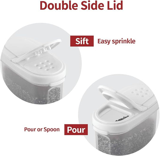 SIGNORA WARE Spice Jars with Lids - 8 oz Refillable Empty Airtight Spice/Seasoning Containers Set -2 in 1 Pour/Sift Shaker Lids Clear Plastic Spice/Seasoning Organizer Kitchen/Travel 2 pk