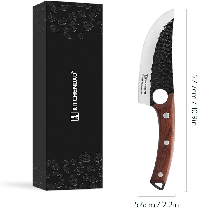 KITCHENDAO Chef Knife 6 Inch Super Sharp Viking Knife with Finger Hole Full Tang Kitchen Knife with Ergonomic Rosewood Handle for Slicing, Deboning and Cutting, Gift Box for Family and Friends