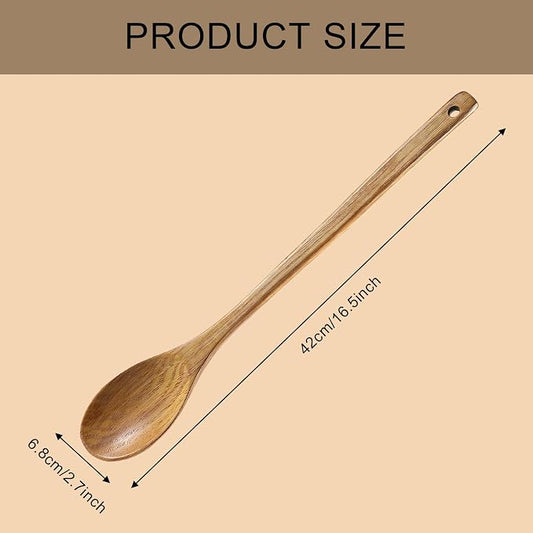 Wooden Cooking Spoons, 16.5 Inch Long Handle Wooden Cooking Spoon Mixing Spoons Non Scratch Long Tasting Stirring Spoon for Nonstick Cookware