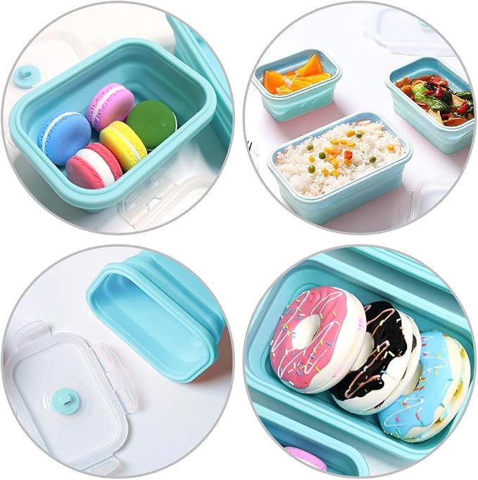 Alimat PluS 4 Assorted Size Set Silicone Food Storage Containers with Lids, 40.5oz, 27oz, 16.9oz and 11.8oz Collapsible Meal Prep Lunch Containers, Microwave, Freezer and Dishwasher Safe