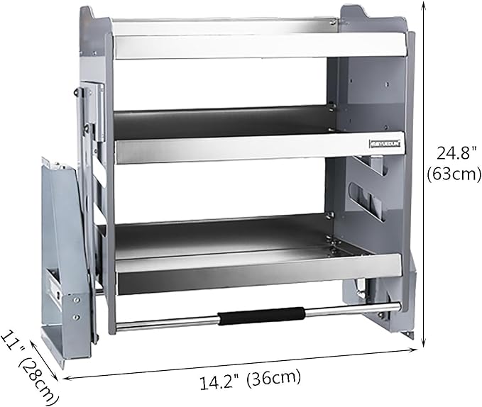 3-Tier Kitchen Cabinet Pull Down Shelf, Heavy-Duty Shelf Lifting Basket for Upper Kitchen Wall Cabinet, Metal Dish and Spice Rack System Lift Upper Cabinet