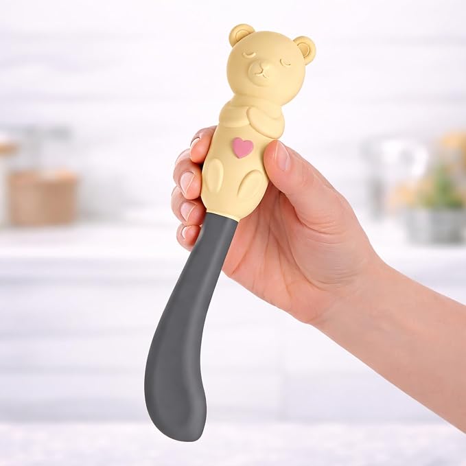 Jar Scraper Spatula - Silicone Scraper, Cute Kitchen Accessories, Unique Fun Cooking Kitchen Gadgets for Foodies - BPA-free & 100% Food Safe (Teddy - Yellow)