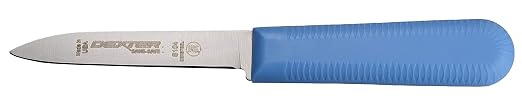 Dexter Russell S104SC-3RWC Sani-Safe 15423 Paring Knife Set, 3-1/4" Scalloped Edge DEXSTEEL High Carbon Stain-Free Steel Blade, Non-Slip Red, White and Blue Polypropylene Handles, 3 Pack, Made in USA