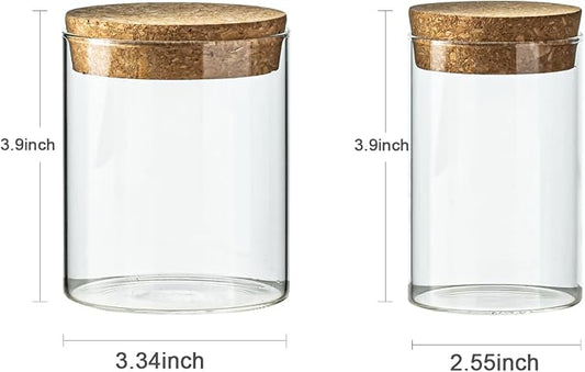 Airtight Glass Storage Containers with cork Lid, for Kitchen Pantry Organization and Storage jar,Ideal for Coffee Beans Snacks Flour Cereal Sugar Tea (2.55in*2pcs and 3.34in*2pcs)