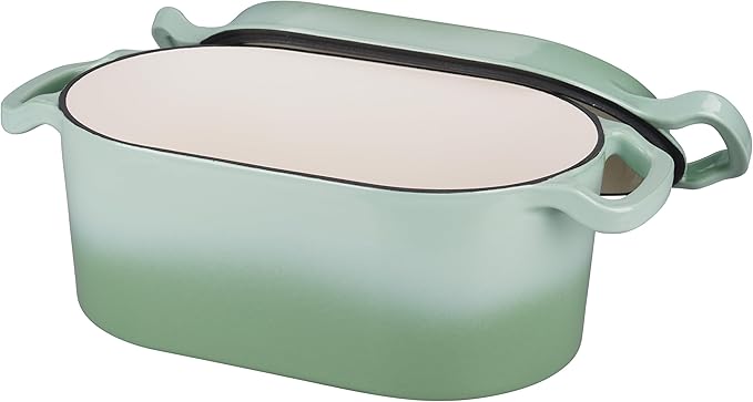 VORRINGARD Oval Dutch Oven Pot with Lid, Enamel Coating Cast Iron Bread Pans for Homemade Sourdough Bread Baking, Cooking, 4 Quart, Green