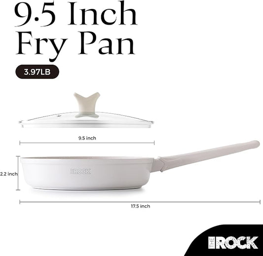THE ROCK SOHO 9.5-Inch Non Stick Frying Pan with Lid–Nothing Sticks, Never Warps, Lasts Longer, Ceramic Non Toxic Skillet with Heat-Resistant Handle, PTFE PFOA&PFAS Free, Dishwasher Safe, Cream