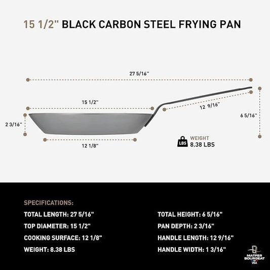 Matfer Bourgeat Black Carbon Steel Frying Pan, 15 1/2"