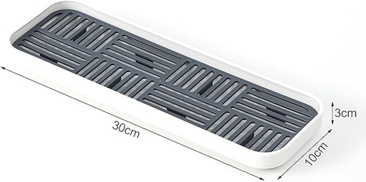 2-in-1 Kitchen Sink Caddy Organizer with Plastic Drain Grate, Double-Layer Drain Sponge Soap Holder & Food Fruit Vegetable Drain Tray for Sink Countertop Home Kitchen Restaurant Hotel, Grey (1 Pack)