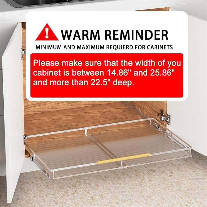 SANNO Chrome Expandable Pull Out Kitchen Cabinet Organizer, 14"-25" Width, 22.24" Depth, 2.7" Height, 2 Shelves, Modern Style, Bottom-Mounted, Easy Install, Kitchen Use
