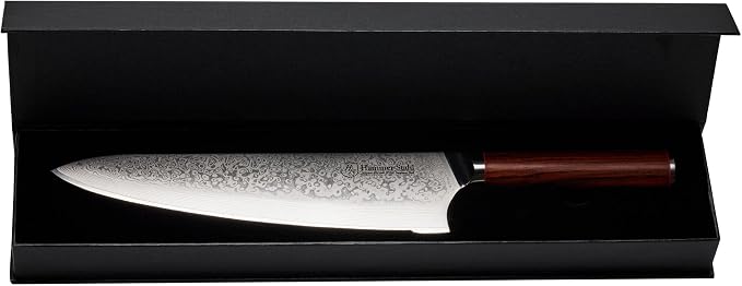 Hammer Stahl 9 Inch Damascus Chef Knife | Professional Kitchen Knife with Rosewood Handle | Damascus Cooking Knife Japanese Forged 67-Layer AUS10 Steel | Full-Tang Japanese Style Chef Knife with Gift