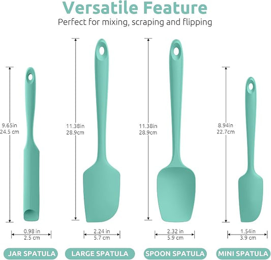 U-Taste 600ºF Heat Resistant Silicone Spatulas: Flexible Food-Grade Silicon Baking Scraper, Kitchen Cooking Mixing Utensils with Upgraded Sturdy Handle Tip for Nonstick Cookware (4-Pc., Aqua Sky)