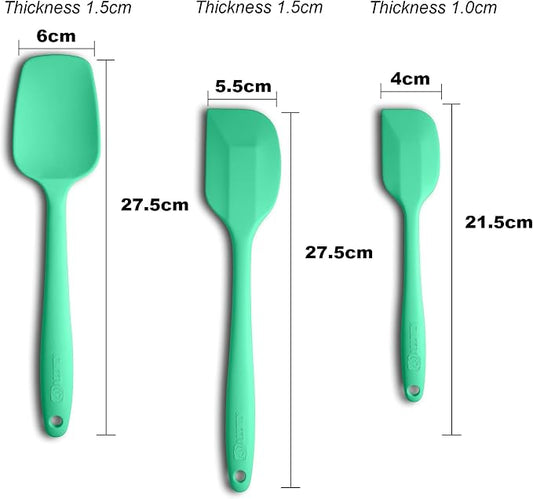 Silicone Spatula 3‑Piece Set Heat Resistant 600°F Non‑Stick Rubber Spatulas with Stainless Steel Core ALLWIN HOUSEWARE Large Spatula, Spoonula & Mini Spatula for Cooking & Baking, Macaron Green