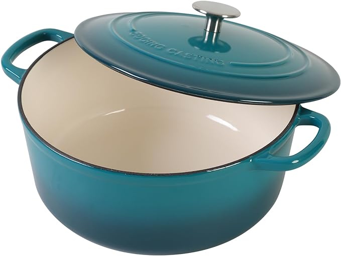 EDGING CASTING Dutch Ovens with Lid, Enameled Cast Iron Covered 5.5 Quart Dutch Oven with Dual Handle, Darkcyan