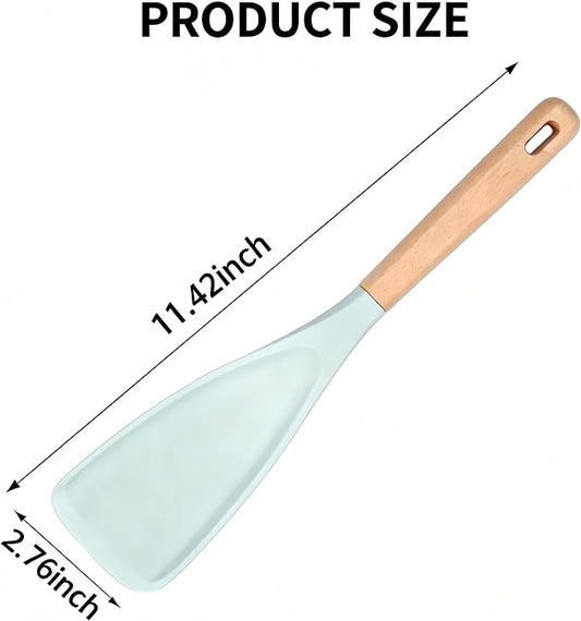 Cooking Spoon for Nonstick Cookwares,Cedar and Ash Spoon, Multifunction Spatula Cooking Spoon, Perfect Silicone Spoon for Mixing, Scoop, and Scrape (GREEN)