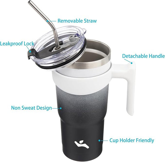 Konokyo 20 oz Tumbler with Handle and 2 Straw 2 Lid, Insulated Water Bottle Stainless Steel Vacuum Cup Reusable Travel Mug,Day Night