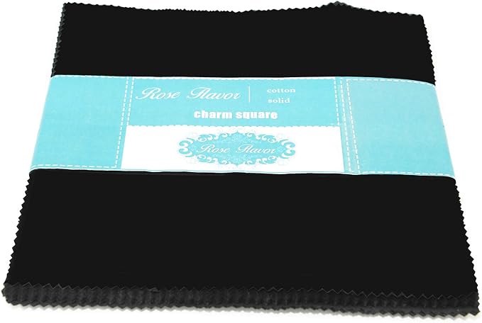 Pre-Cut 10x10 Inch Quilting Cotton Twill Black Color Fabric Bundles Craft Cloth DIY for Sewing Crafting 46 Pieces Rose Flavor