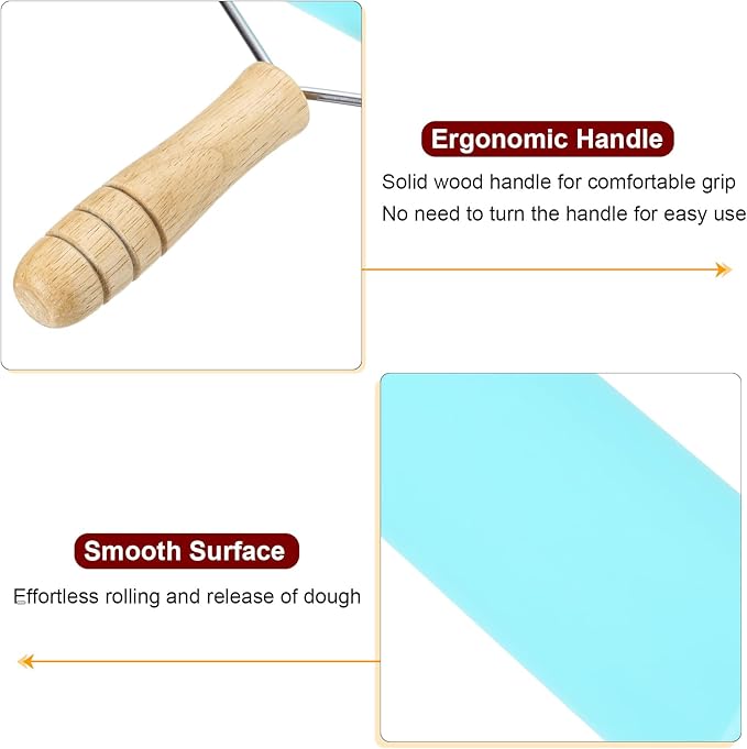 HARFINGTON Rolling Pin 7.6" x 1.69" Silicone Roller Wood Handle Non-Stick Fondant Roller Dough Roller Rolling Pins for Baking Cookie Pastry Clay, Blue
