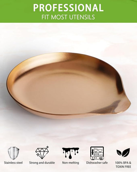 VanlonPro Stainless Steel Spoon Rest, Spatula Ladle Holder, Stainless Steel Utensil Spoon Rest Holder, Brushed Finish, Dishwasher Safe 5.9 x 5.1 Inch (Round Rose Gold 1PC)