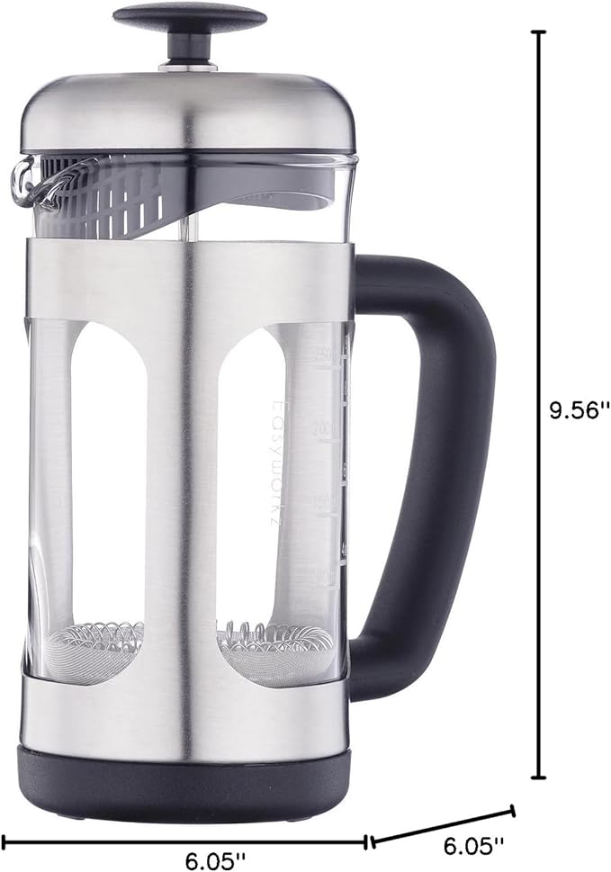 Easyworkz Stainless Steel French Press 12 oz Coffee Tea Maker with Soft Grip Handle