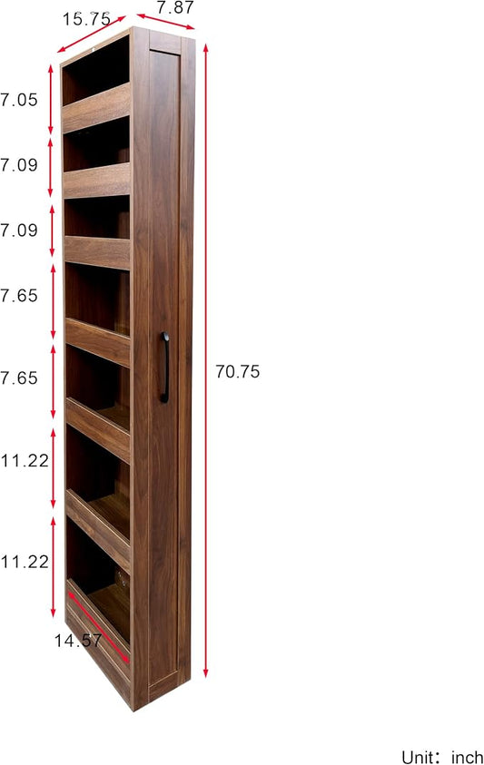 7 Tier Expandable Pull Out Cabinet Organizer, Pull Out Spice Rack, Rolling Kitchen Pantry Storage Cabinet, Slide Out Shelf Cabinet Storage for Kitchen, Walnut